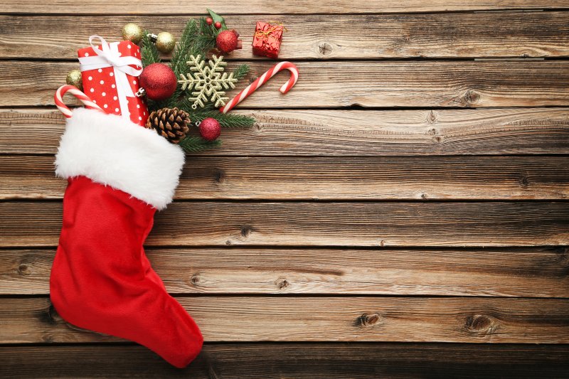 Christmas stocking lying on a table